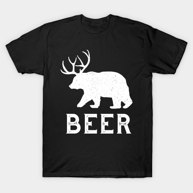 Beer Deer Bear Beer Lovers Funny Vintage T-Shirt by Bluebird Moon